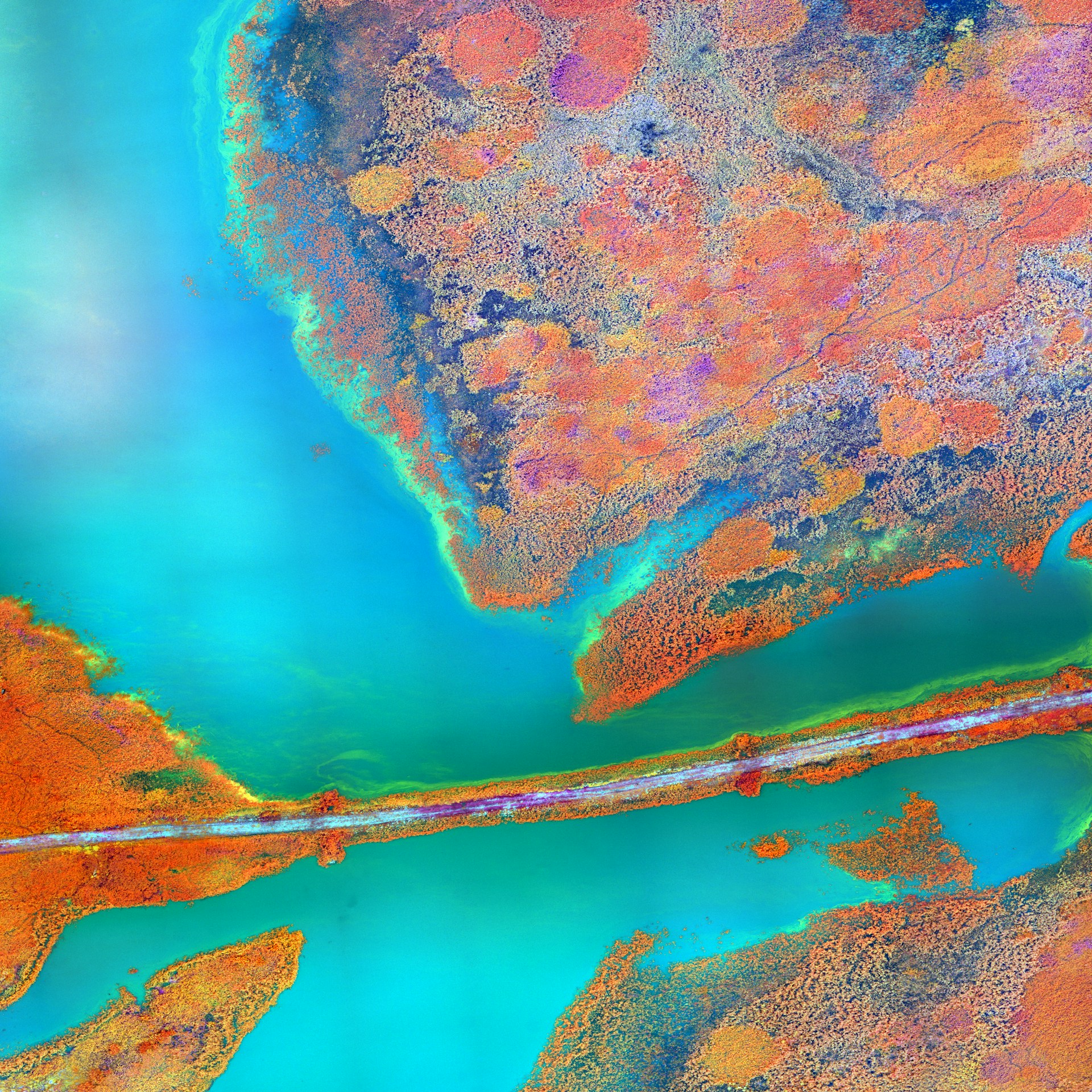 an aerial view of a body of water