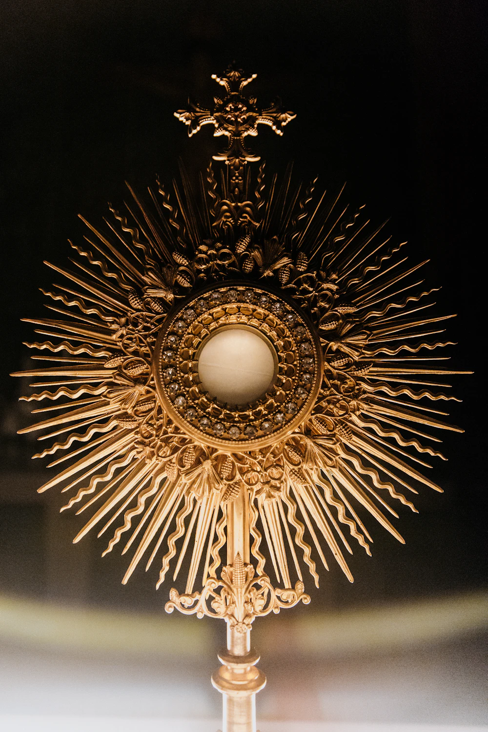 A gold monstrance used to expose the Blessed Sacrament for adoration