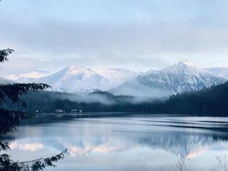 mountain ranges near lake