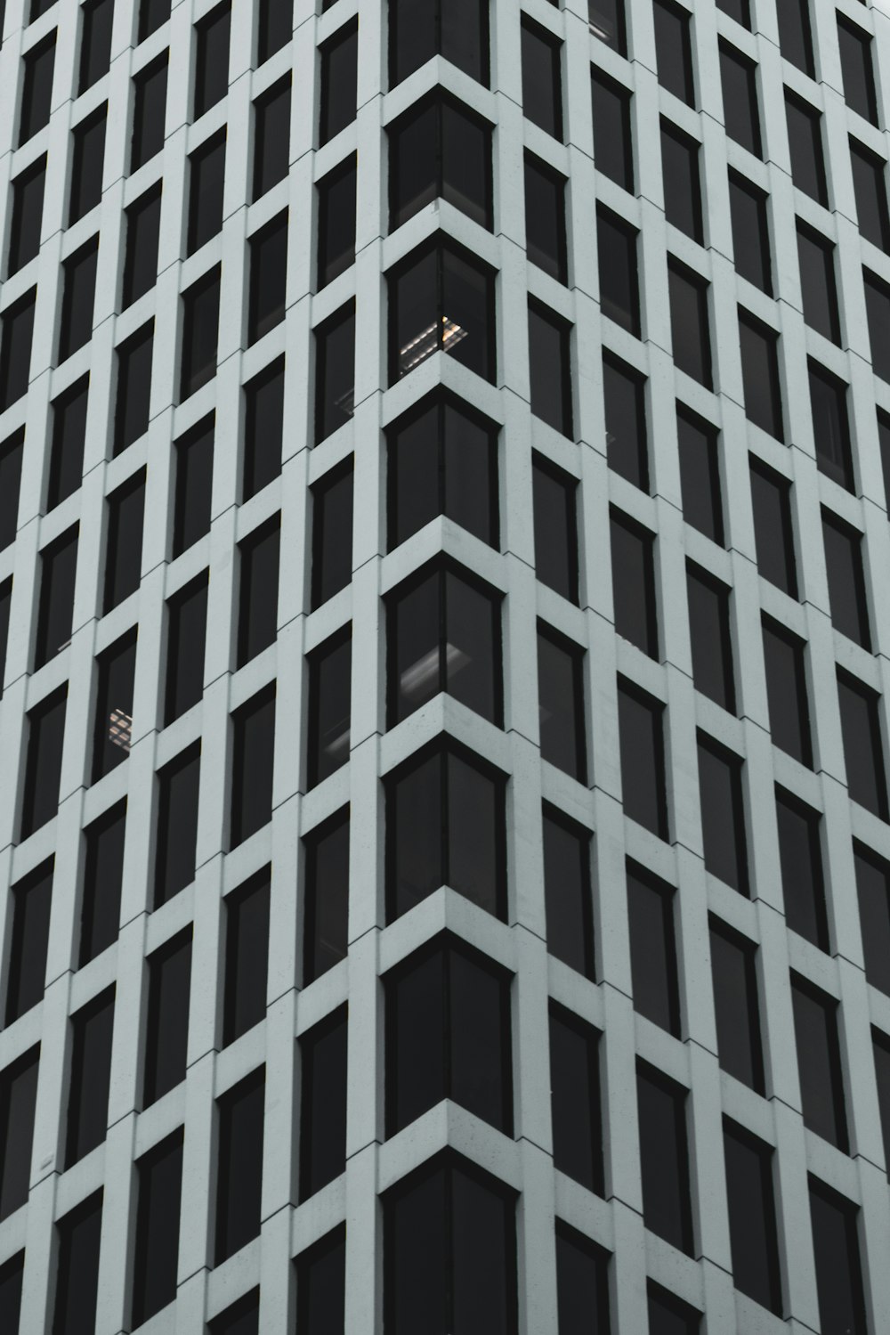 low-angle white and black building