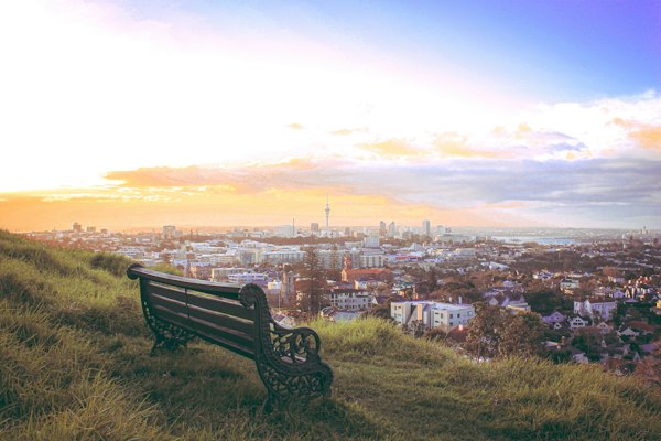 Black metal framed brown wooden bench during daytime — Auckland, New Zealand