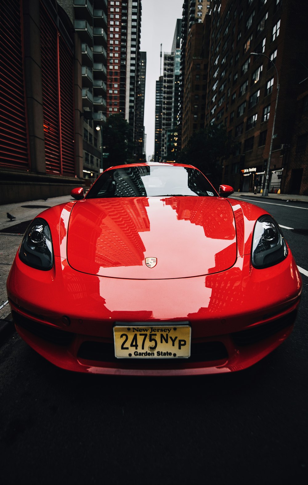 red car on the street