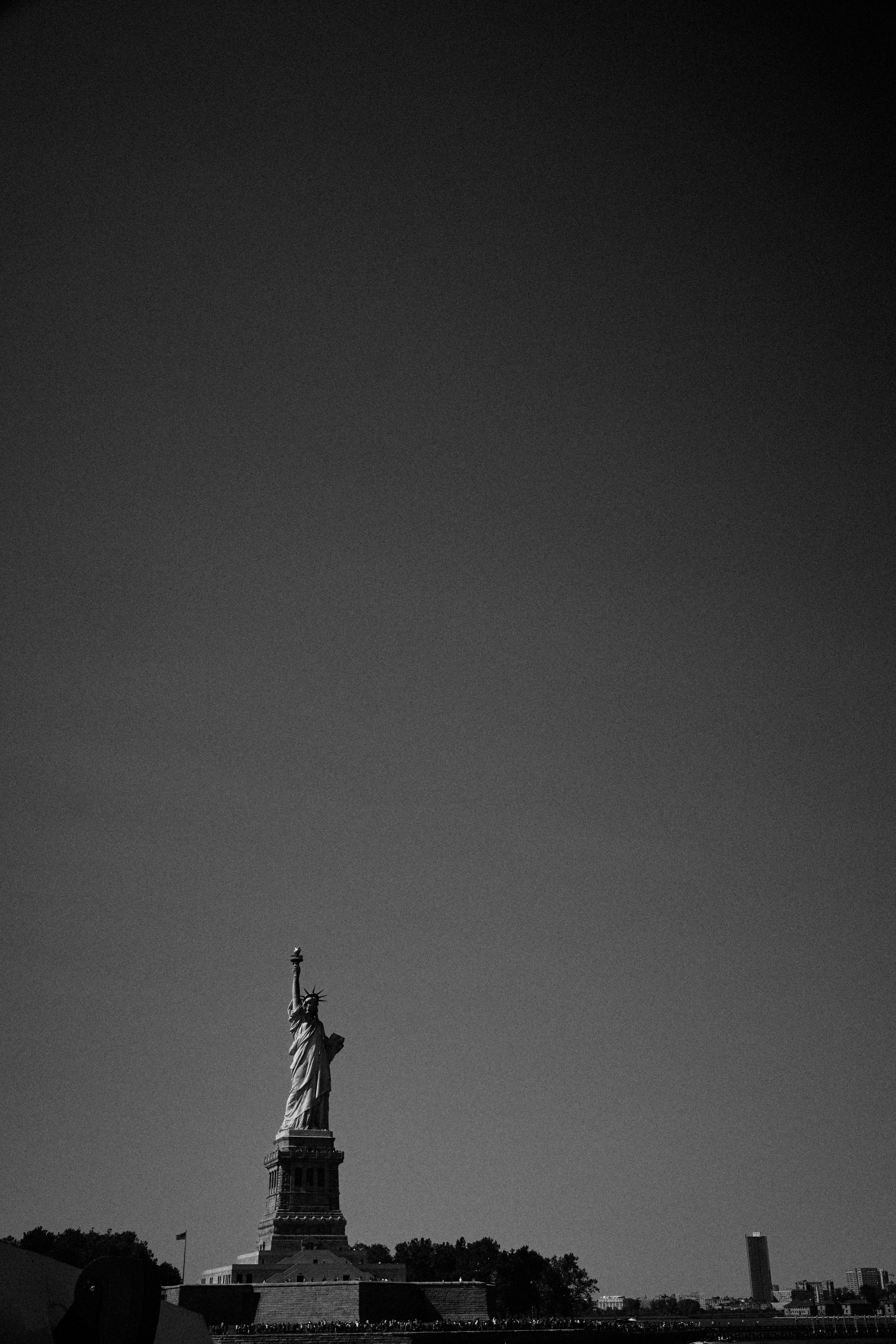 Statue of Liberty grayscale photo