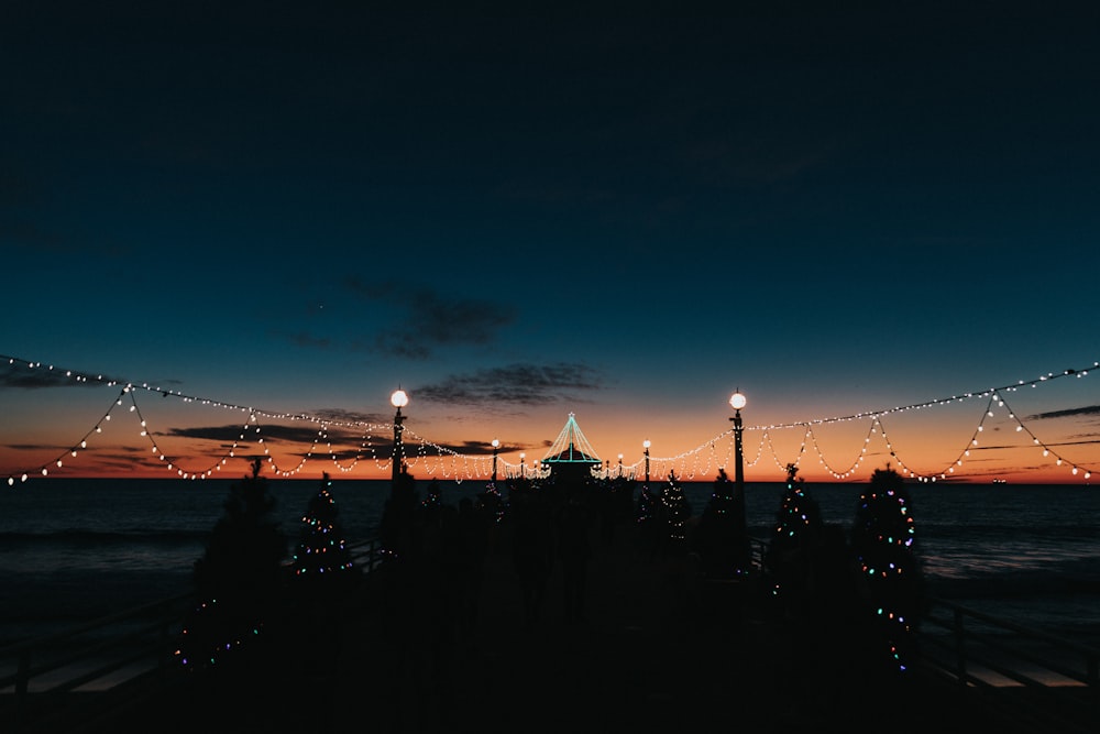 lighted string lights at night