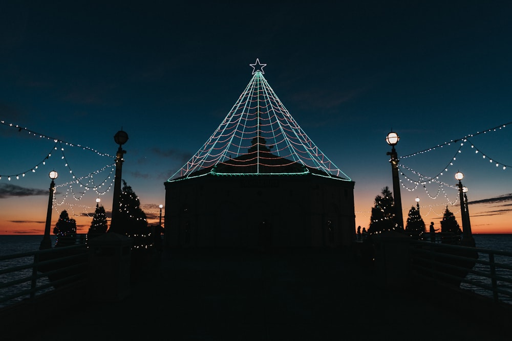 lighted string light at night