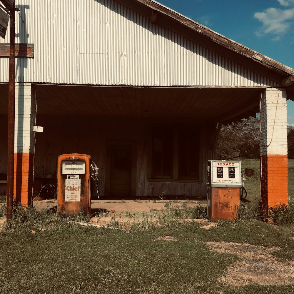 white and brown gas station