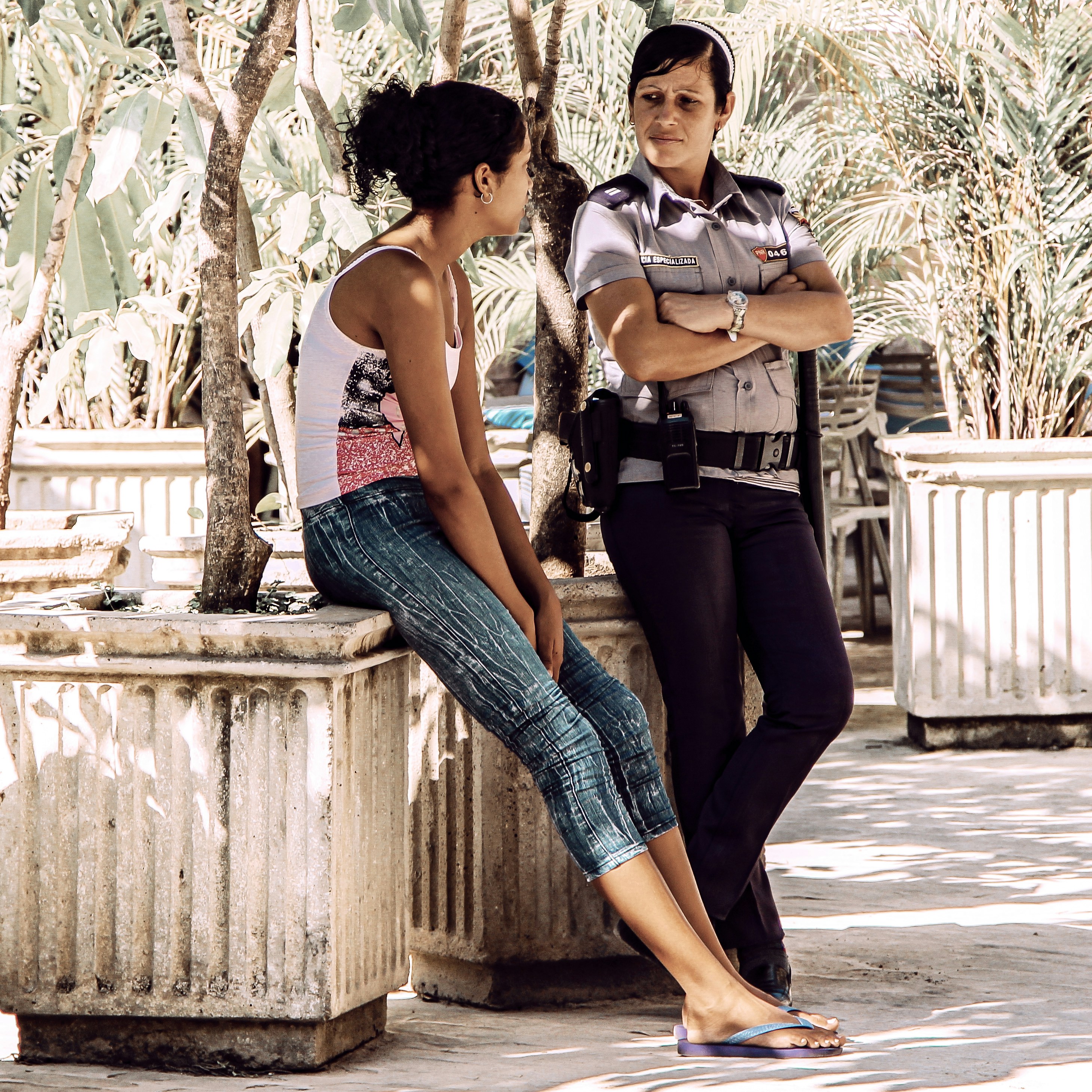 two women standing near plants during daytime