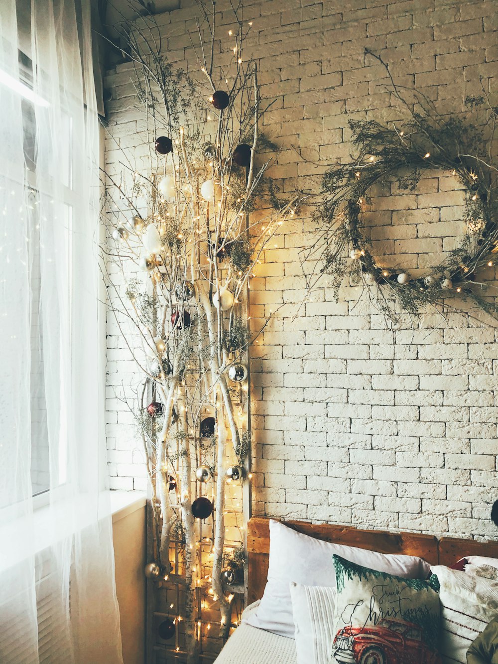 brown wreath on wall inside room