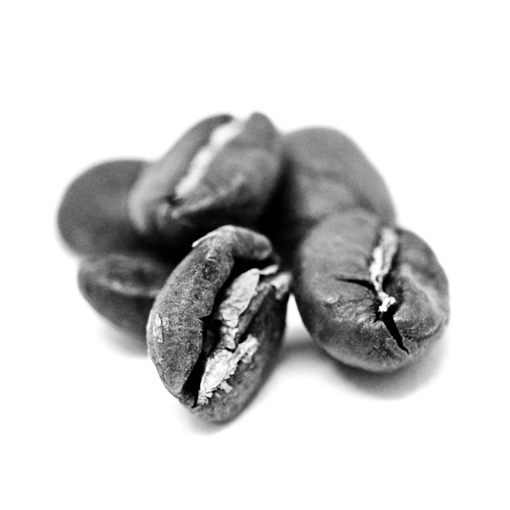 grayscale photo of coffee beans