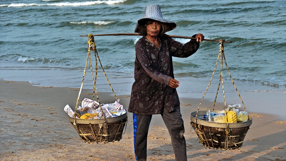 woman carrying basket