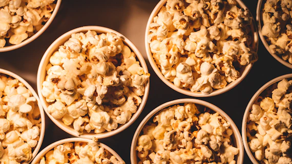Bowls filled with freshly popped popcorn