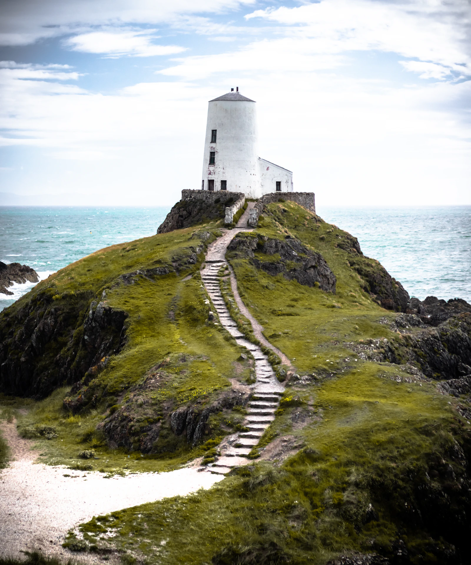 Aerial view of the lighthouse on Llanddwyn Island, Anglesey