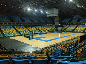 beige and blue basketball court