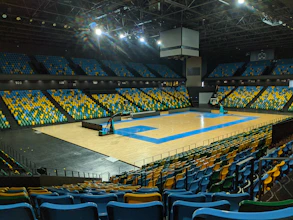 beige and blue basketball court