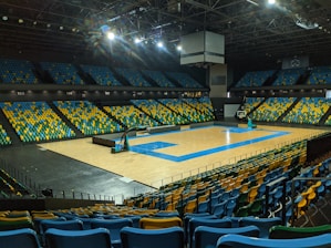beige and blue basketball court