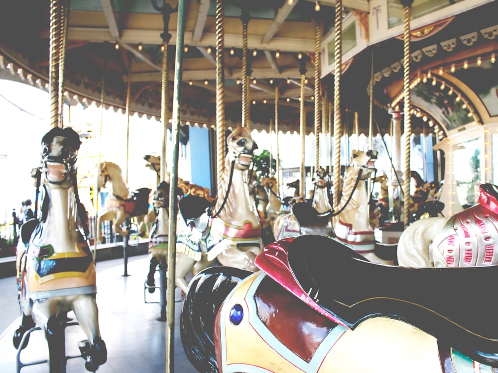 white and multicolored carousel