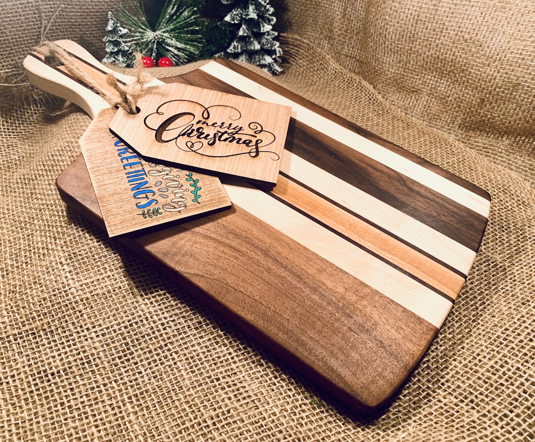 brown and white wooden chopping board, Cutting board and custom wooden tags.<p></figure>https://www.etsy.com/shop/AwCreativeUT