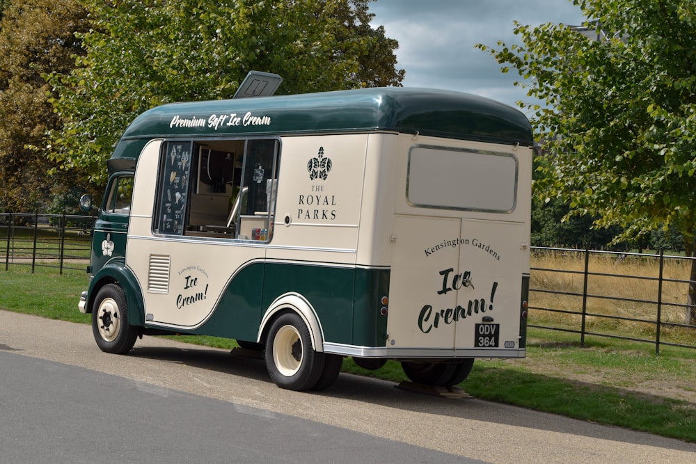 white and green van