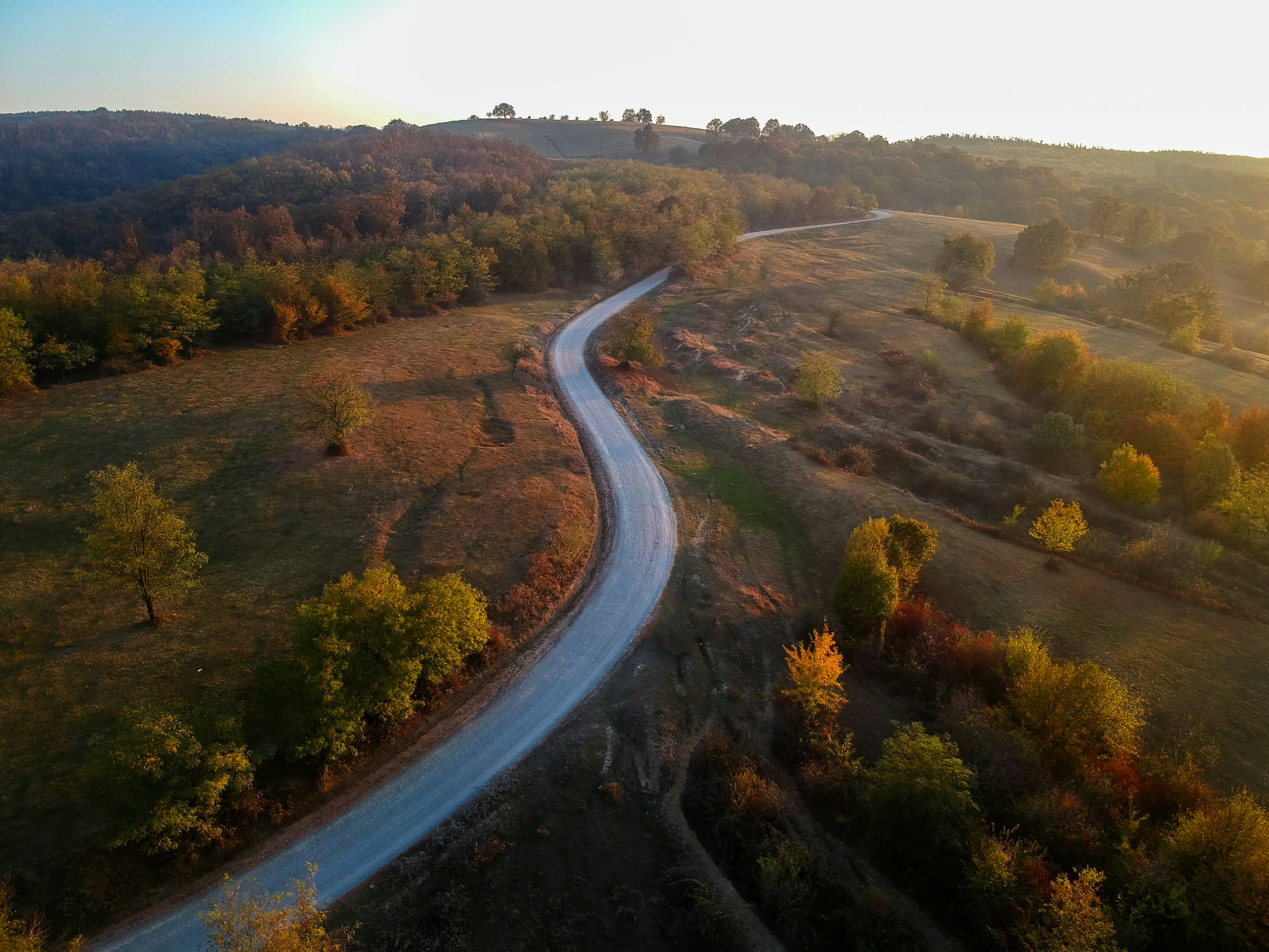 Photographie aérienne d’une route sur une colline entre les arbres photo Image gratuite de