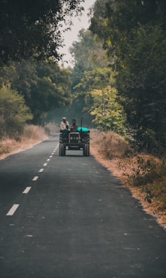 a couple of people riding on the back of a truck