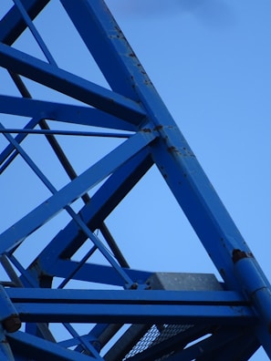 Picture of a completed industrial steel structure with clear blue sky background.