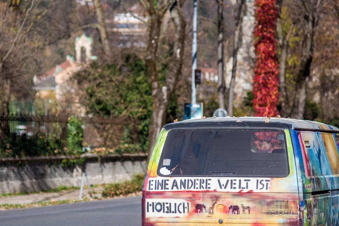 white and multicolored van