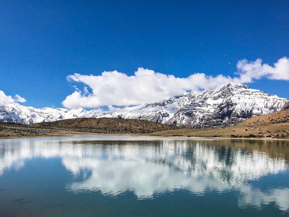 icy mountain and lake scenery