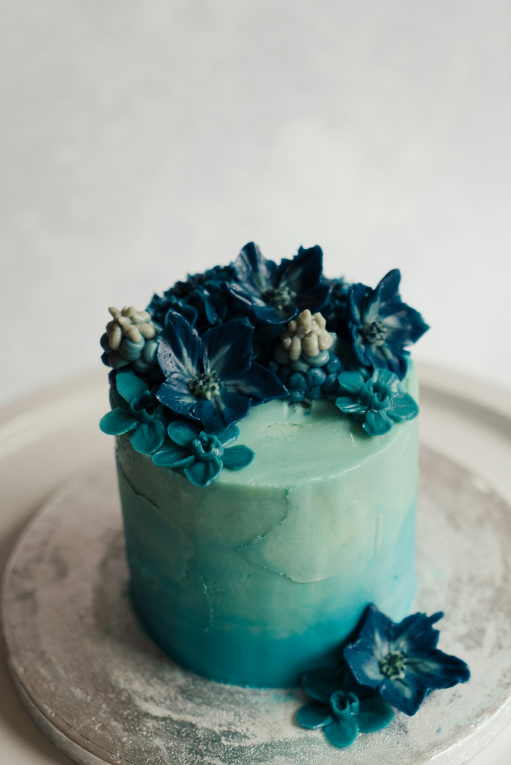 teal and blue cake on tray