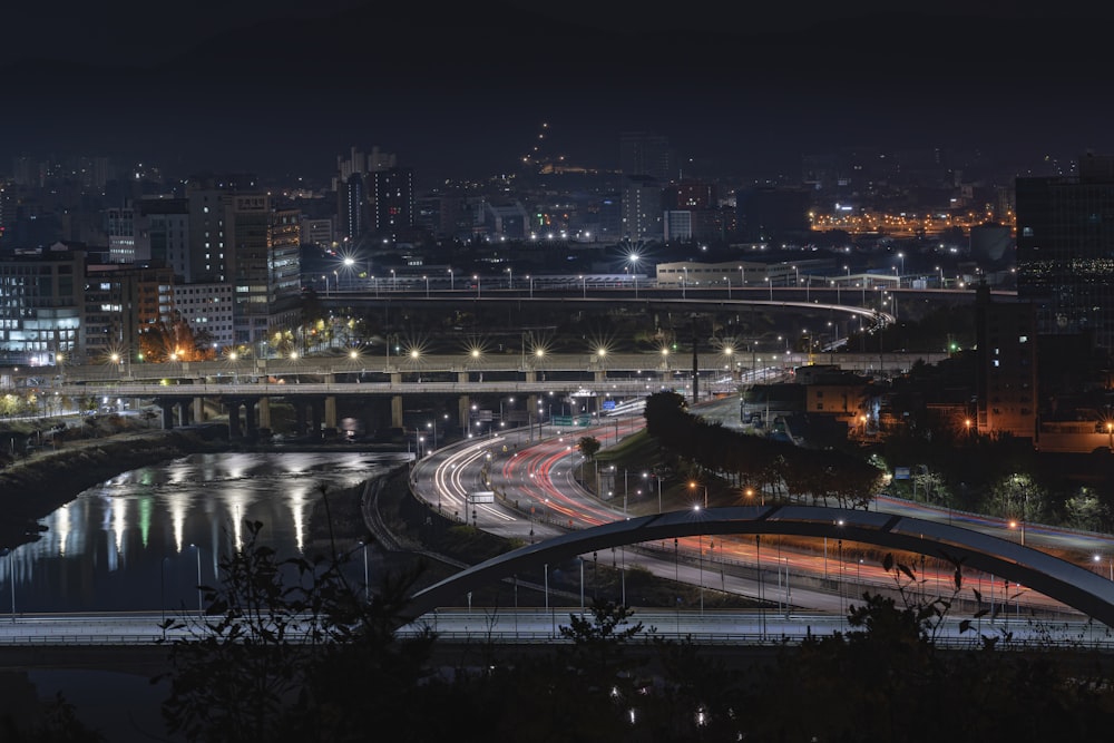 aerial photography of bridge during nighttime