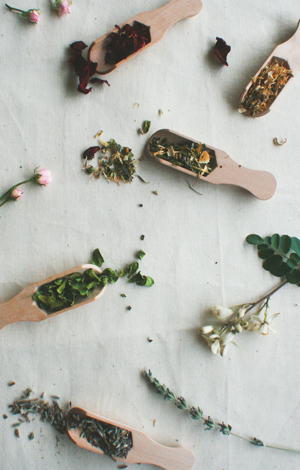 seasoning on brown wooden spatula