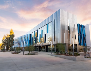 Corporate office building with professional landscaping