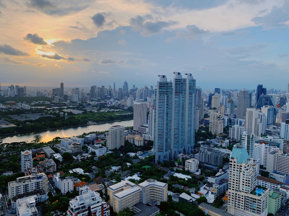 top view of cityscappe under white sky