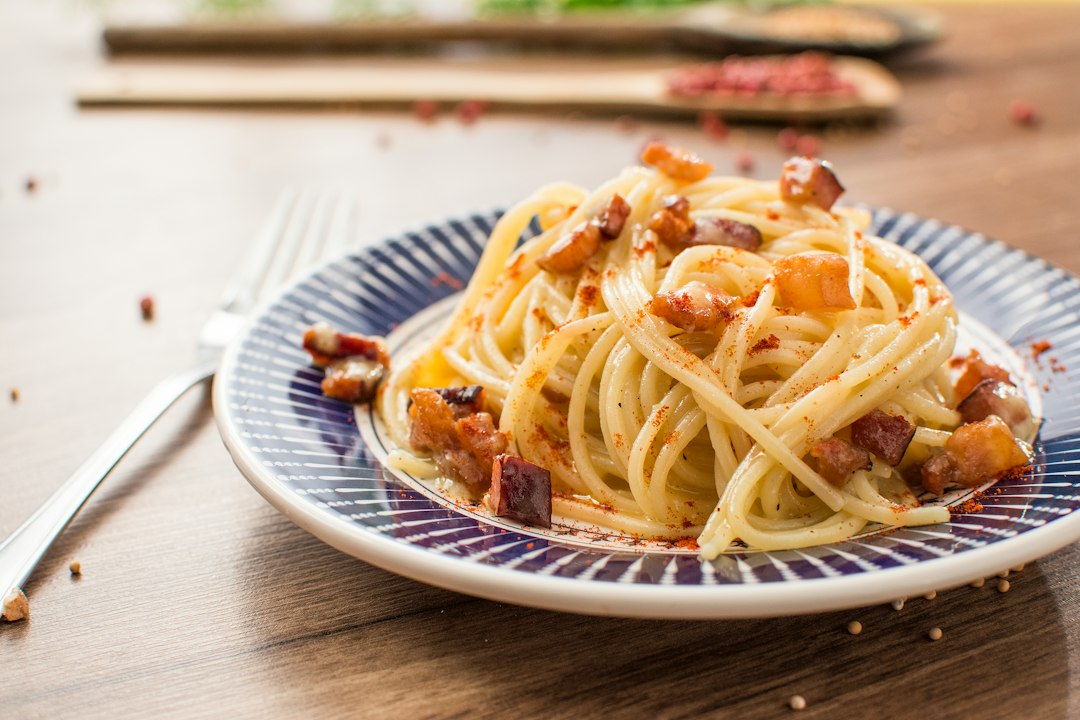 Italian pasta plated closeup