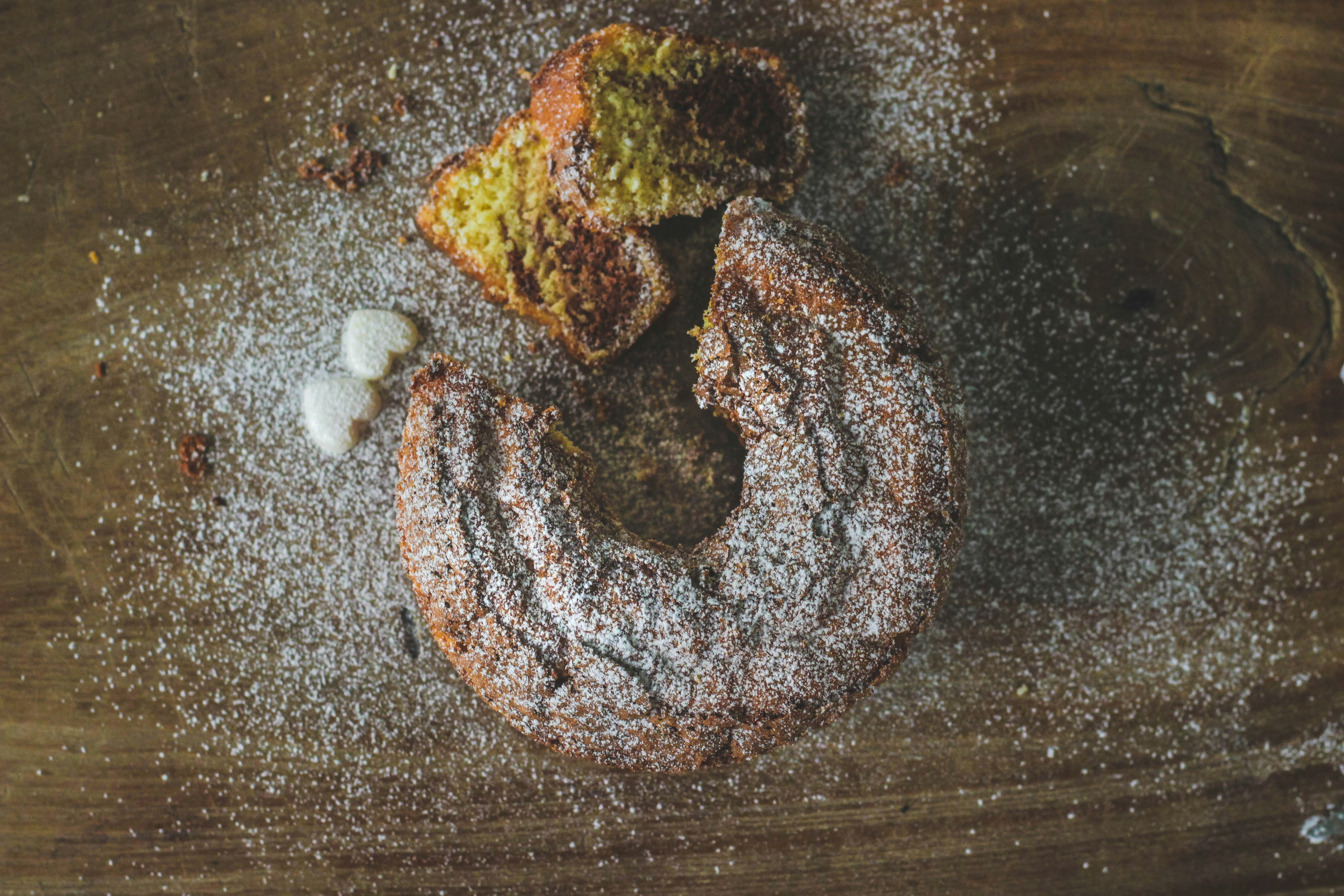 donut on wooden surface