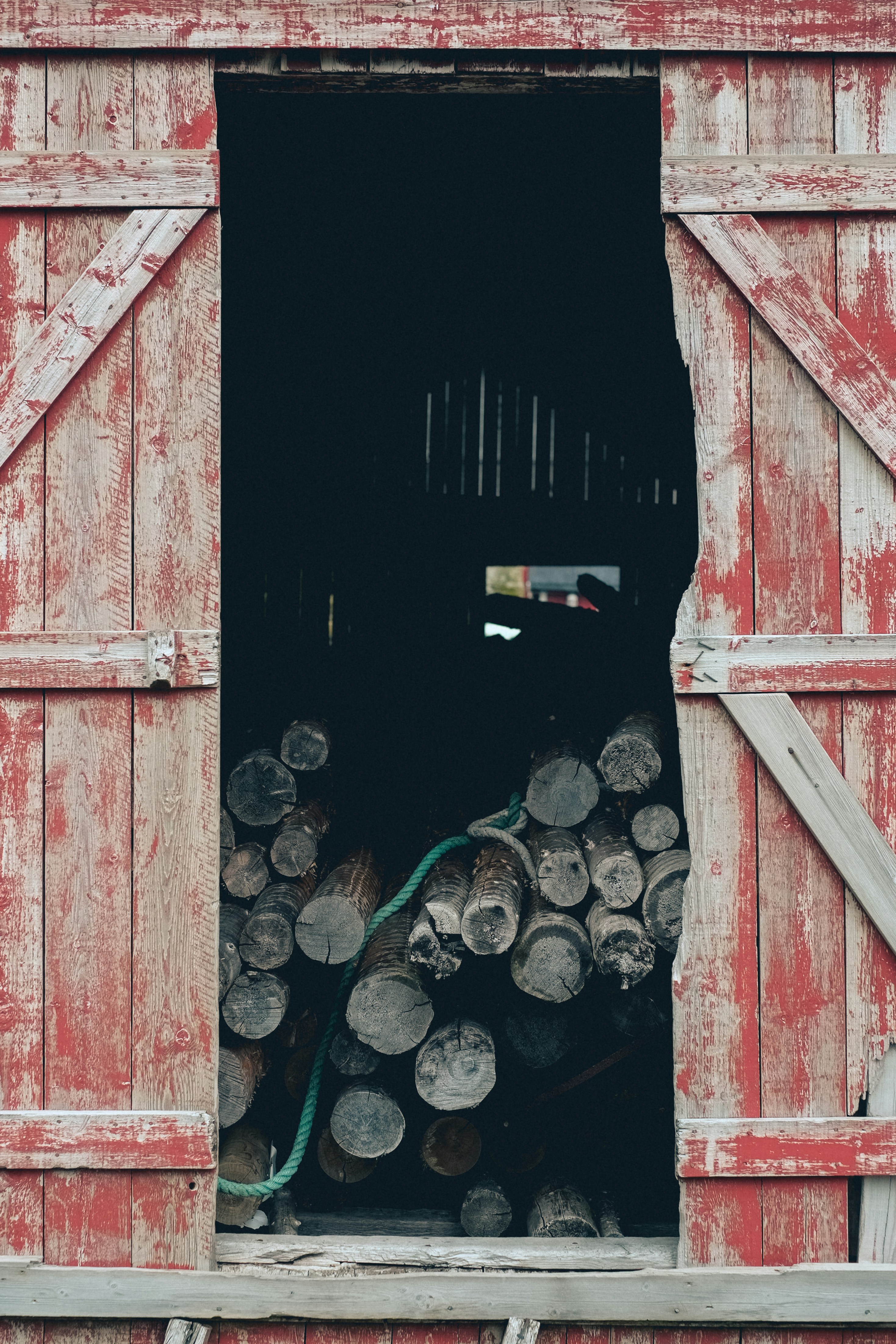 gray wood log in garage