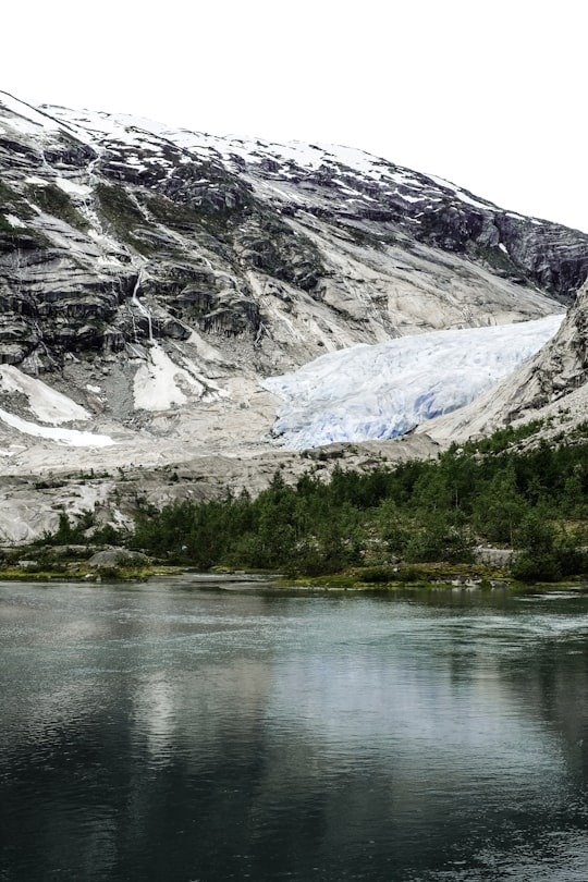body of water near snow-covered hill in Nigardsbreen Glacier Norway