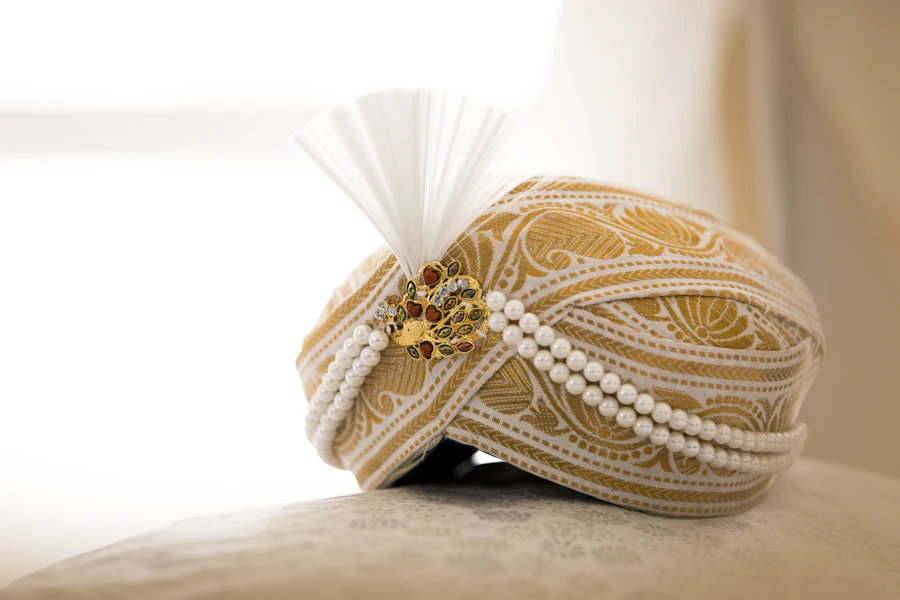 Banarasi pagri turban cloth with pearl accents