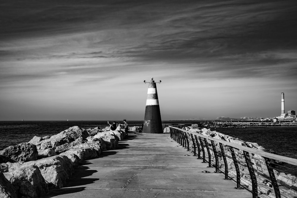 grayscale photo of lighthouse