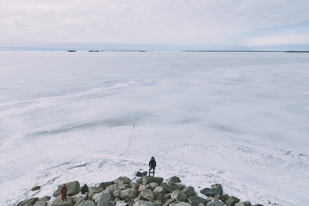Persona in piedi su una superficie ghiacciata