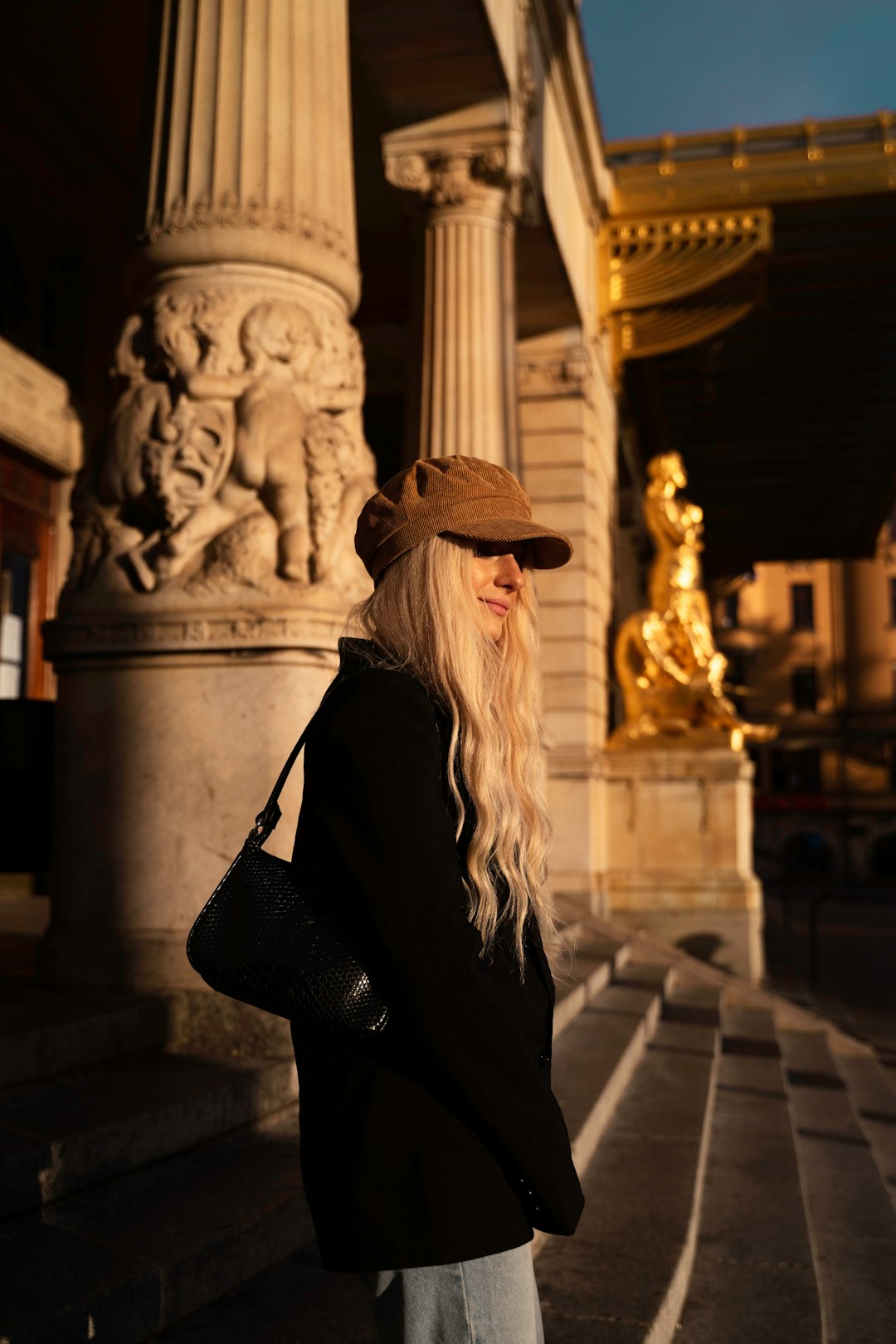 woman standing on stairs