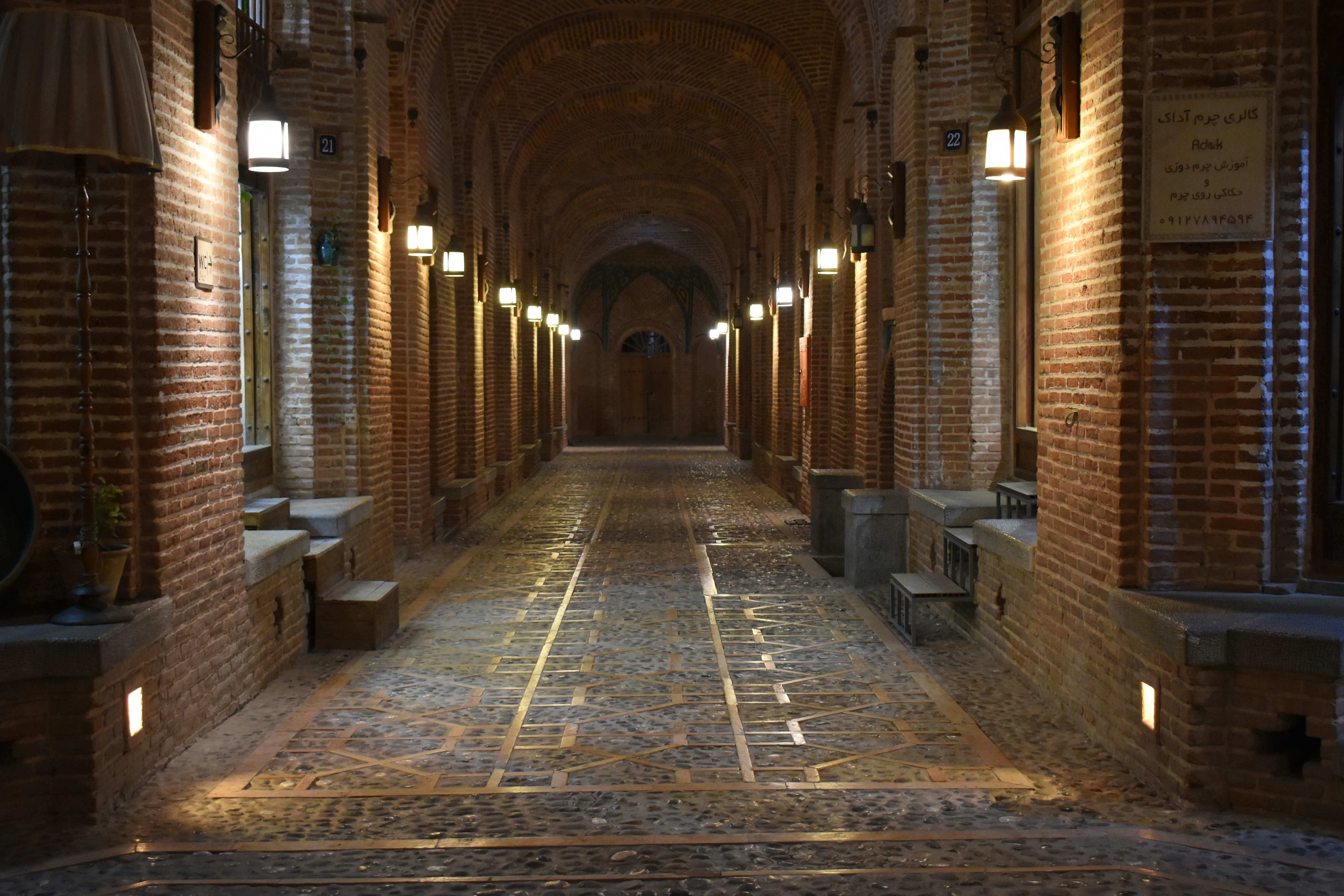 empty lighted hallway, Qazvin old bazzar