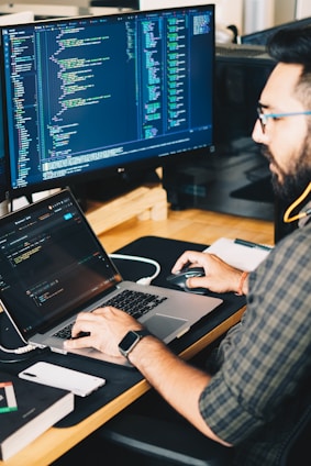 man using laptop