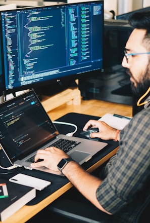 man using laptop