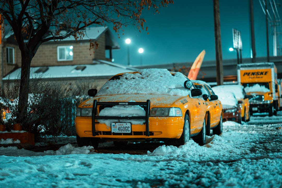 yellow car parked beside tree