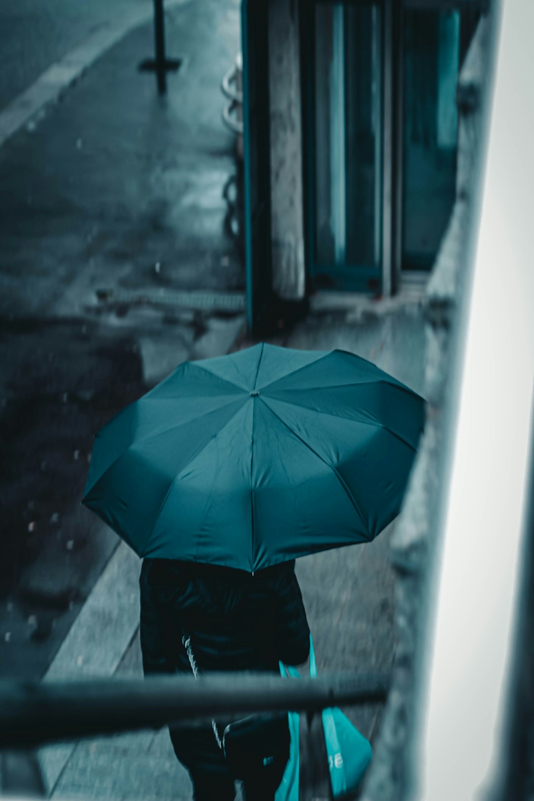 person holding green umbrella