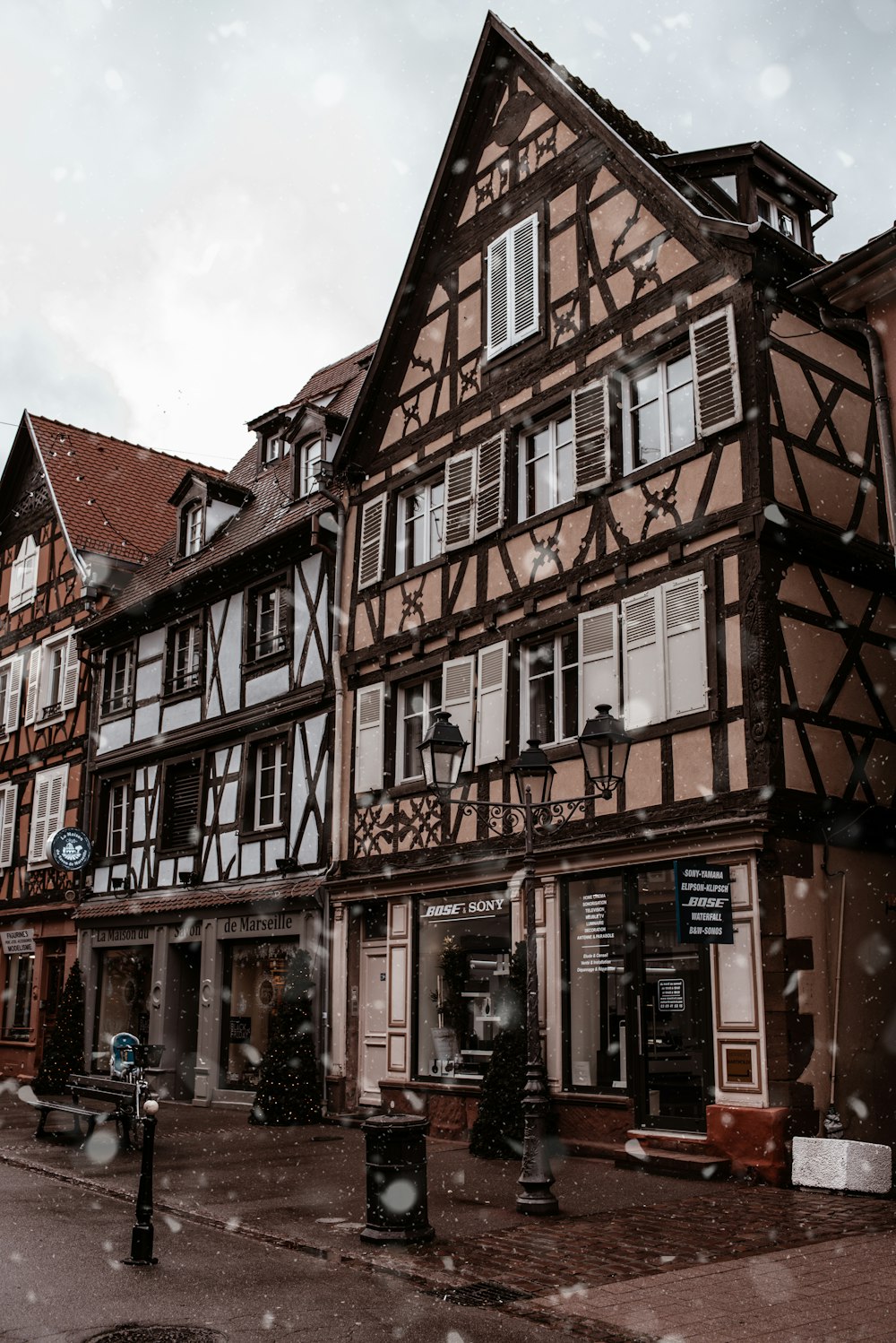 brown 4-storey house in front of street