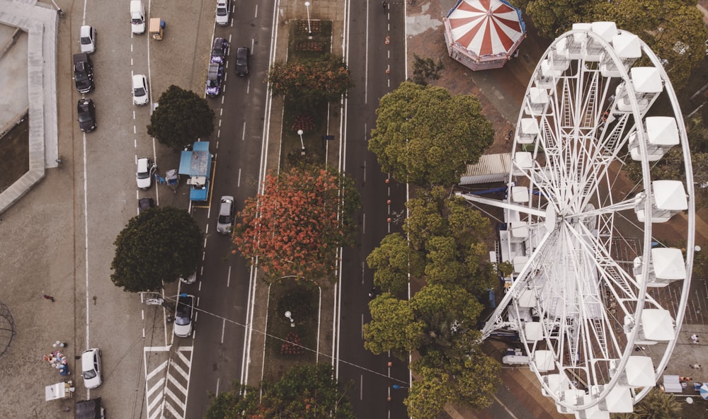 aerial photography of white Ferris wheel