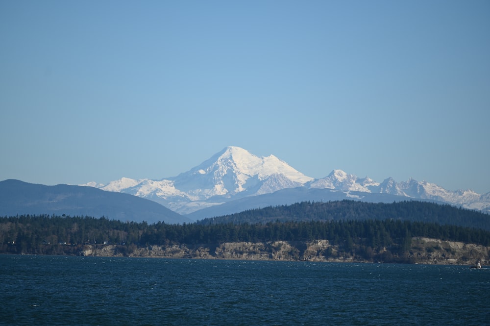 snow capped mountain near river