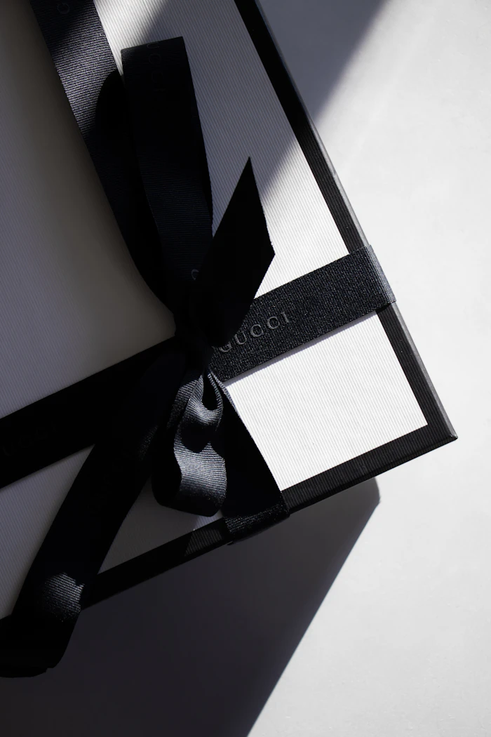 Black and white corporate gift box with bow