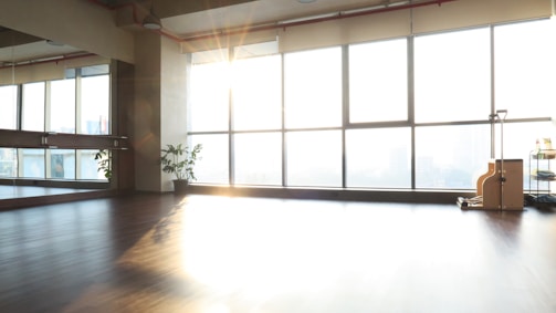 Bright therapy room with adaptive equipment and natural light.